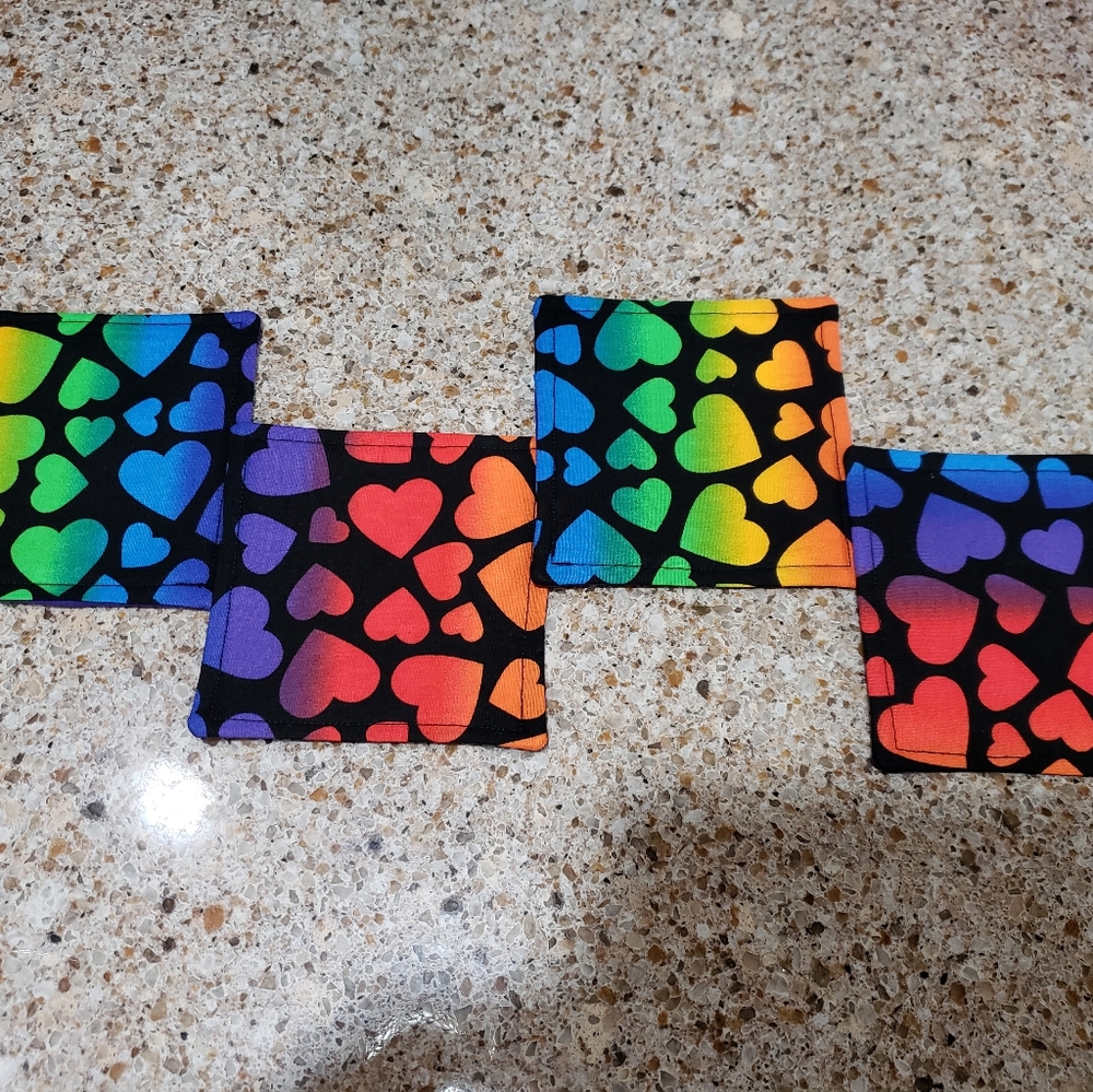 Coasters set of 4 rainbow hearts colorful handmade NWOT